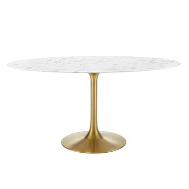 Modway EEI-3236-GLD-WHI Lippa 60" Oval Faux Marble Dining Table Gold White