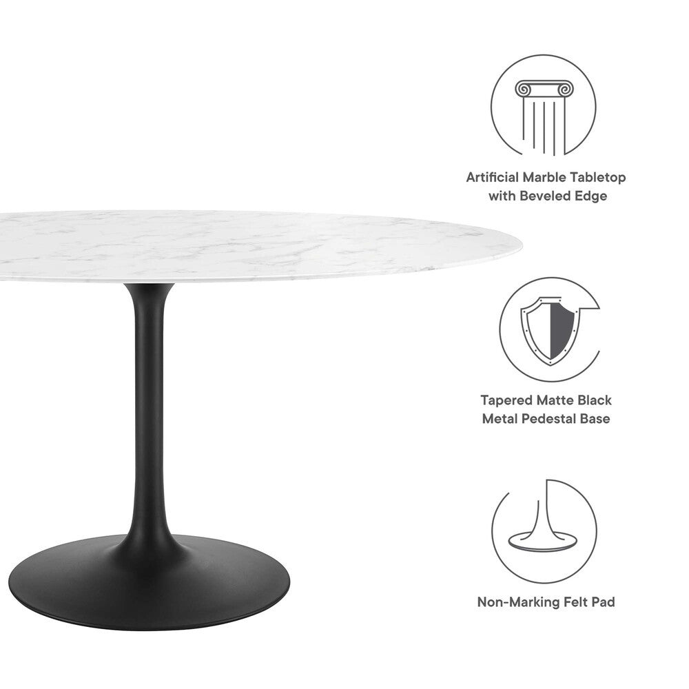 EEI-3531-BLK-WHI Lippa 60" Oval Faux Marble Dining Table by Modway