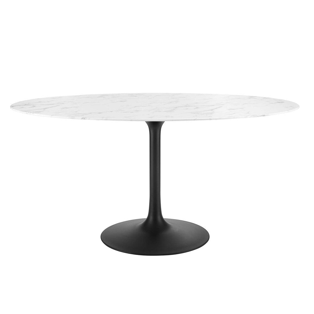 EEI-3531-BLK-WHI Lippa 60" Oval Faux Marble Dining Table by Modway