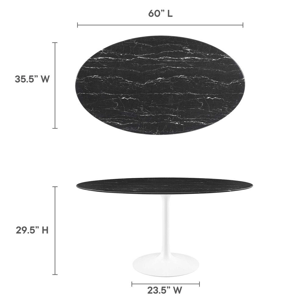 EEI-5186-WHI-BLK Lippa 60" Oval Faux Marble Dining Table by Modway
