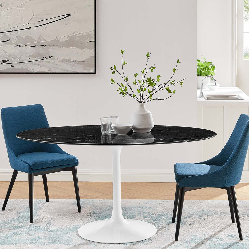 EEI-5186-WHI-BLK Lippa 60" Oval Faux Marble Dining Table by Modway