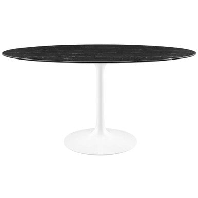 Modway EEI-5186-WHI-BLK Lippa 60" Oval Faux Marble Dining Table White Black
