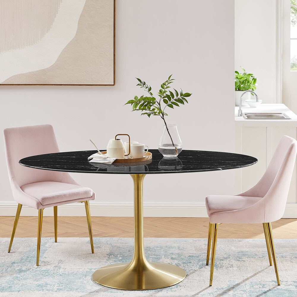 EEI-5243-GLD-BLK Lippa 60" Oval Faux Marble Dining Table by Modway