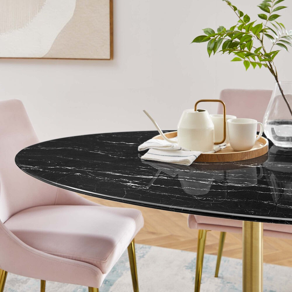 EEI-5243-GLD-BLK Lippa 60" Oval Faux Marble Dining Table by Modway