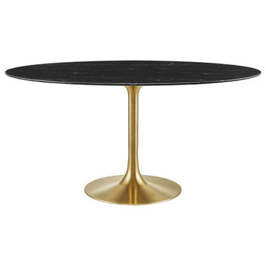 Modway EEI-5243-GLD-BLK Lippa 60" Oval Faux Marble Dining Table Gold Black