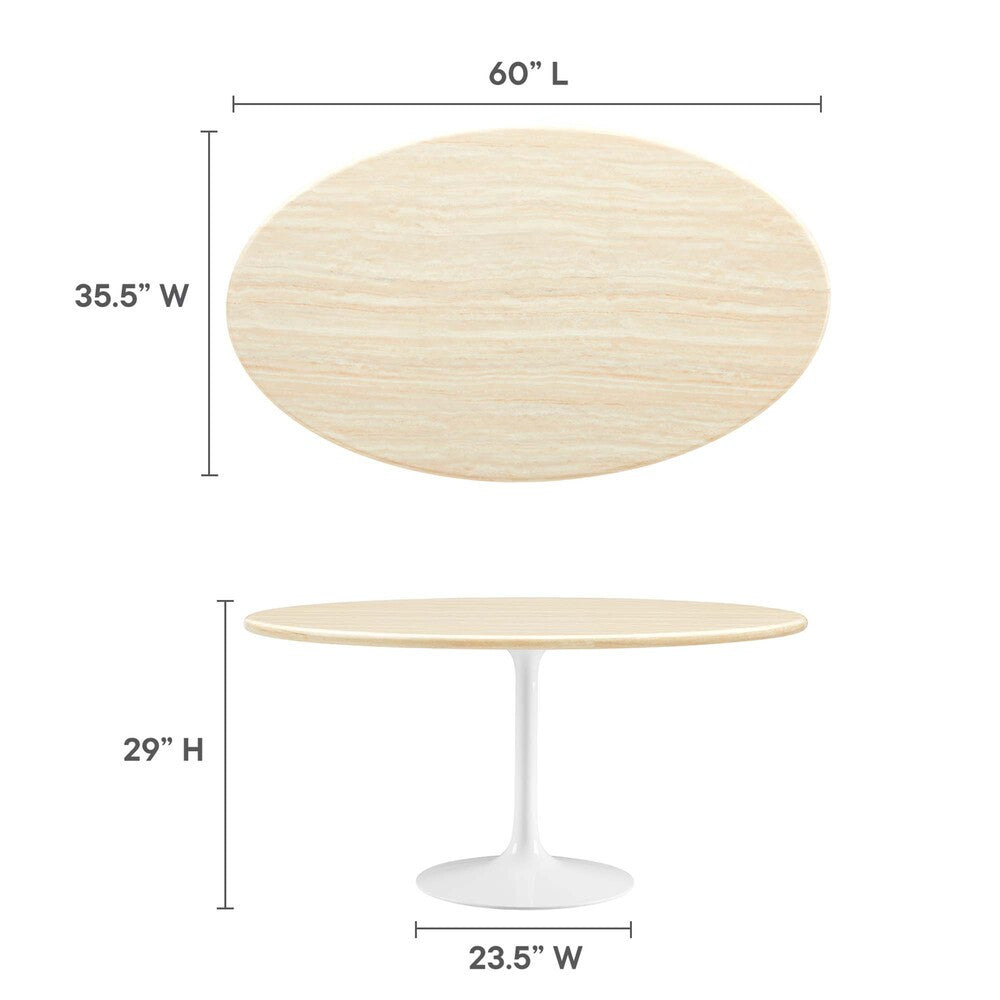 EEI-6757-WHI-TRA Lippa 60" Oval Faux Travertine Dining Table by Modway