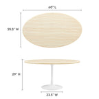 EEI-6757-WHI-TRA Lippa 60" Oval Faux Travertine Dining Table by Modway