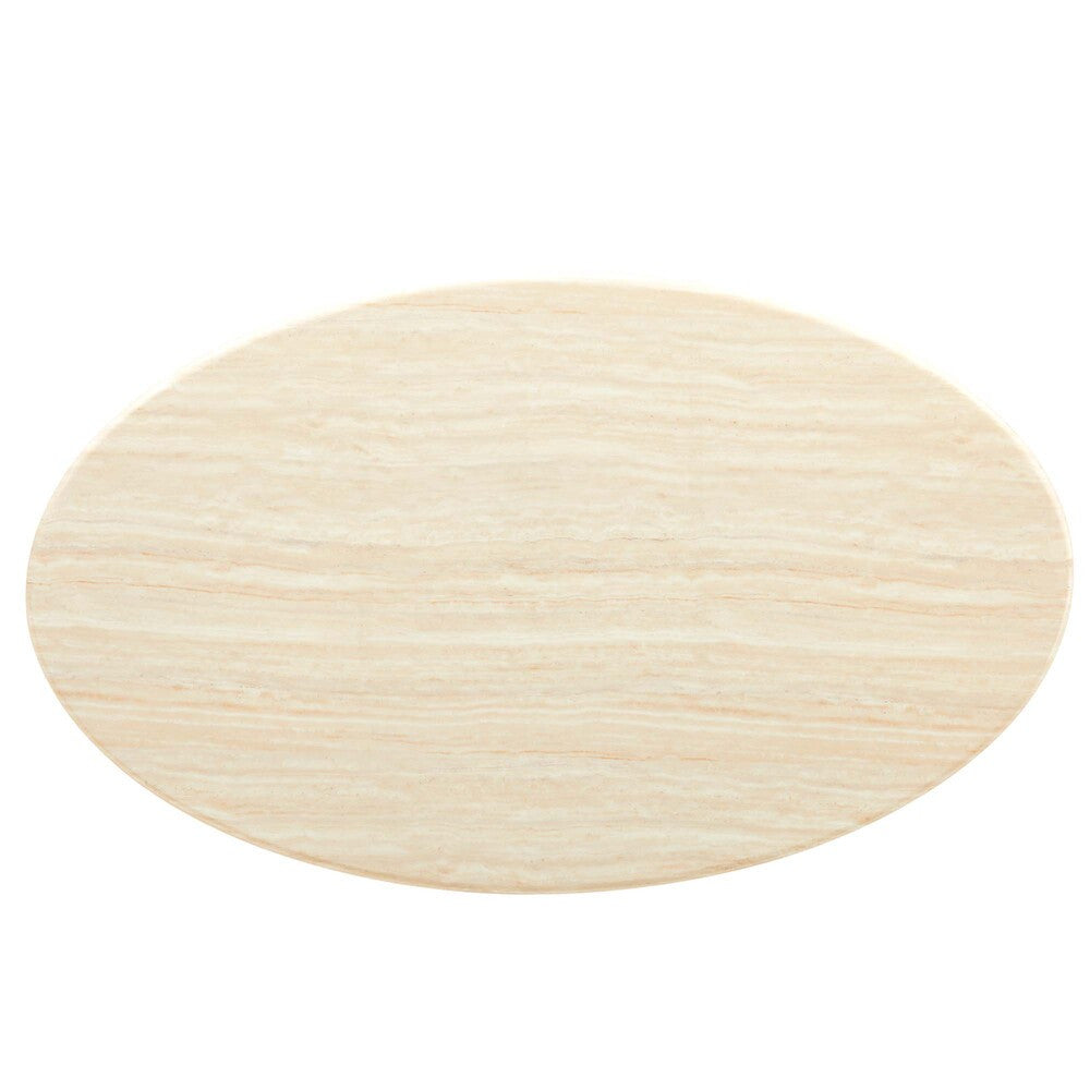 EEI-6757-WHI-TRA Lippa 60" Oval Faux Travertine Dining Table by Modway