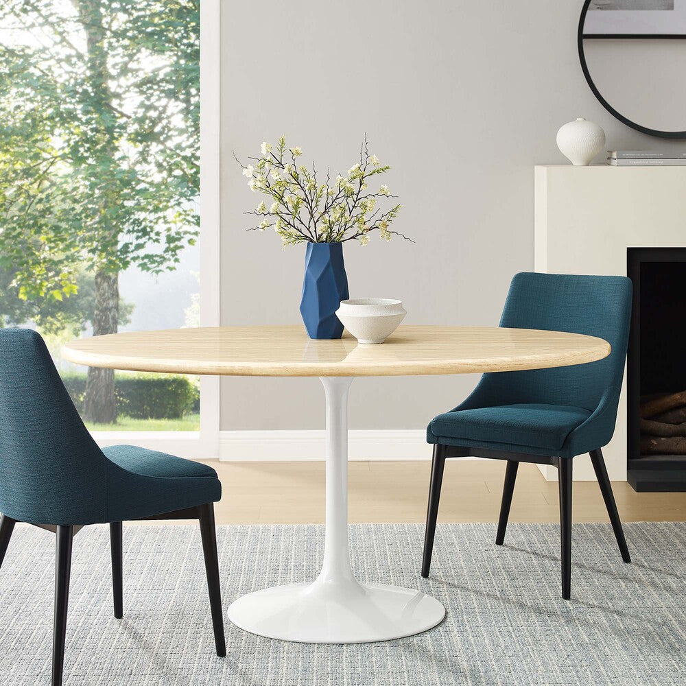 EEI-6757-WHI-TRA Lippa 60" Oval Faux Travertine Dining Table by Modway