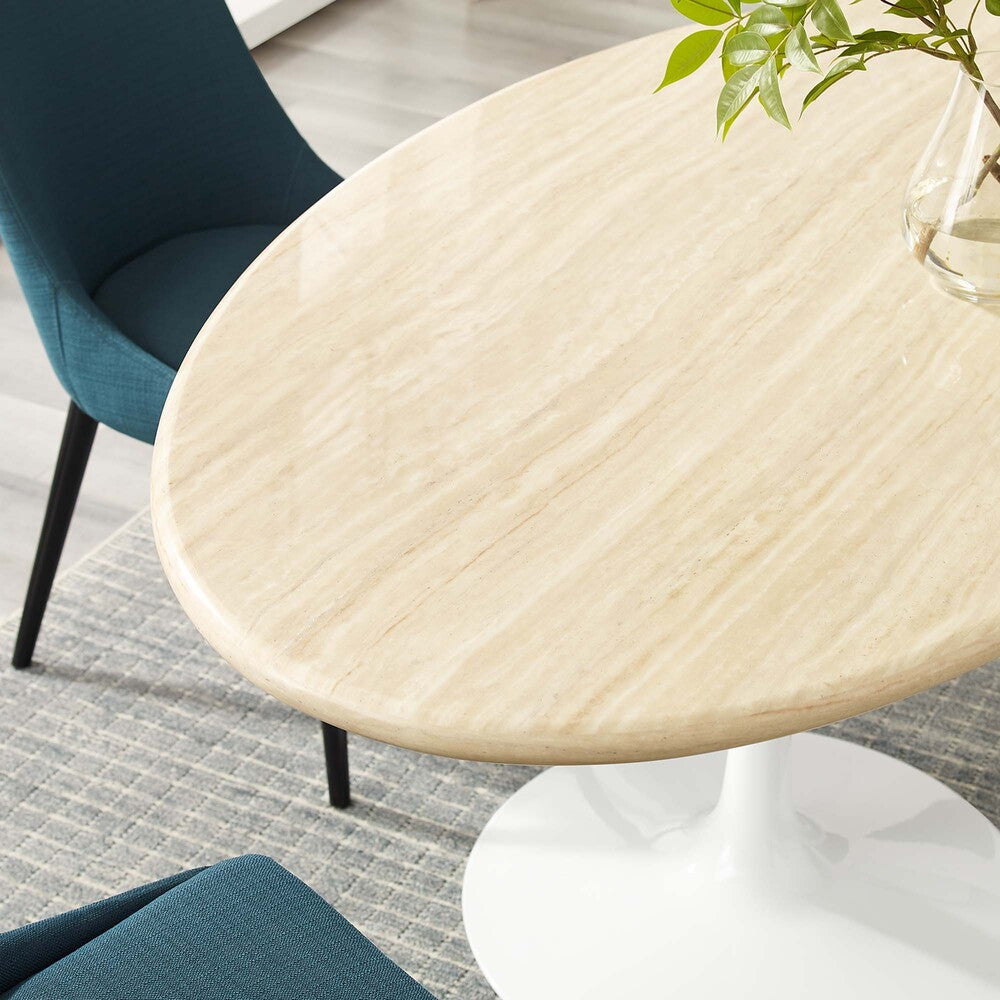 EEI-6757-WHI-TRA Lippa 60" Oval Faux Travertine Dining Table by Modway