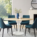 EEI-6757-WHI-TRA Lippa 60" Oval Faux Travertine Dining Table by Modway