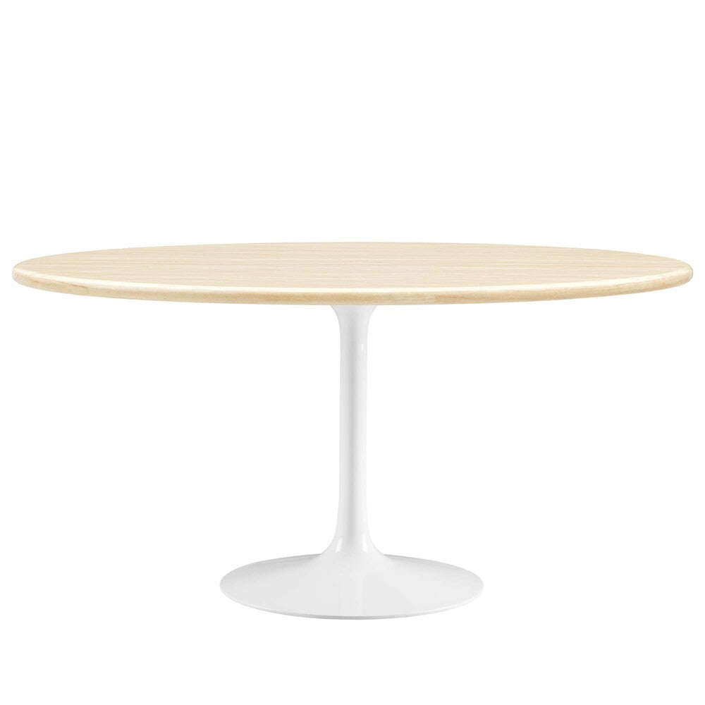 EEI-6757-WHI-TRA Lippa 60" Oval Faux Travertine Dining Table by Modway