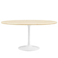 Modway EEI-6757-WHI-TRA Lippa 60" Oval Faux Travertine Dining Table White Traventine