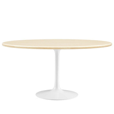 Modway EEI-6757-WHI-TRA Lippa 60" Oval Faux Travertine Dining Table White Traventine