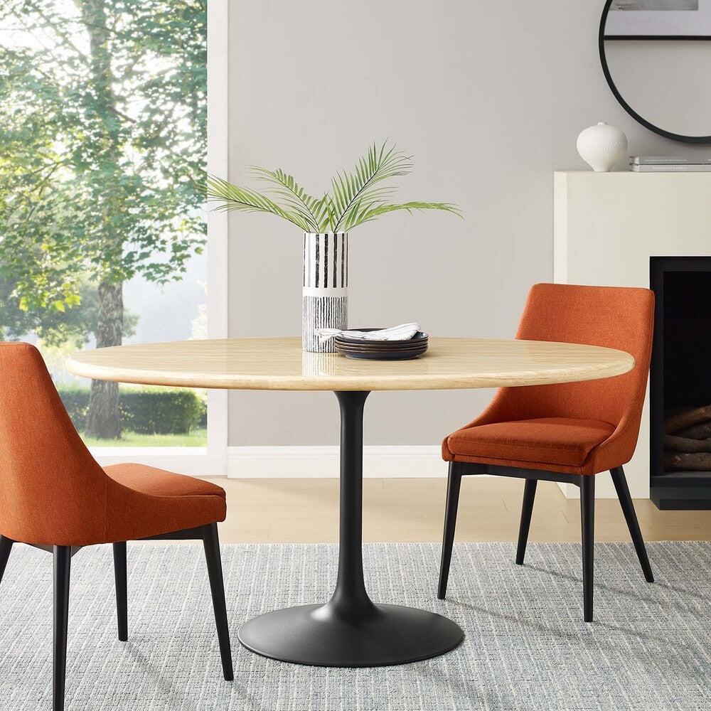 EEI-6758-BLK-TRA Lippa 60" Oval Faux Travertine Dining Table by Modway