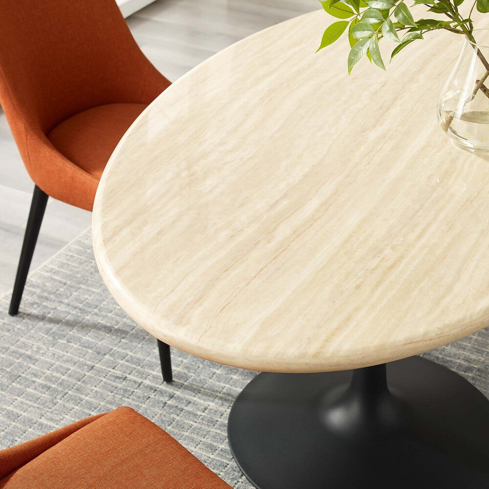 EEI-6758-BLK-TRA Lippa 60" Oval Faux Travertine Dining Table by Modway