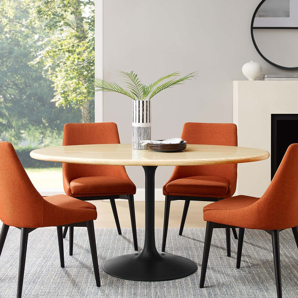 EEI-6758-BLK-TRA Lippa 60" Oval Faux Travertine Dining Table by Modway