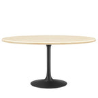 Modway EEI-6758-BLK-TRA Lippa 60" Oval Faux Travertine Dining Table Black Travertine