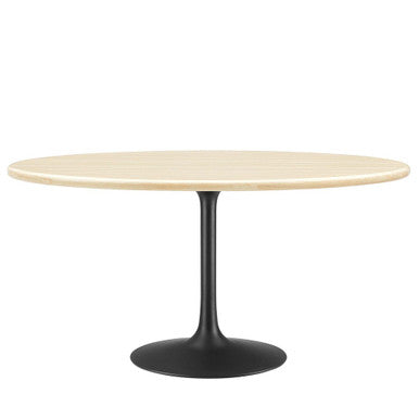 Modway EEI-6758-BLK-TRA Lippa 60" Oval Faux Travertine Dining Table Black Travertine