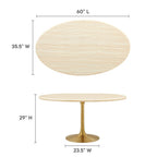 EEI-6759-GLD-TRA Lippa 60" Oval Faux Travertine Dining Table by Modway