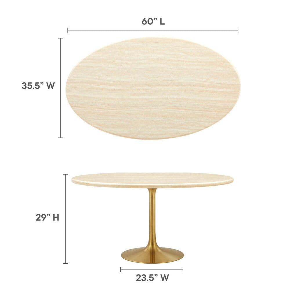 EEI-6759-GLD-TRA Lippa 60" Oval Faux Travertine Dining Table by Modway