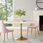 EEI-6759-GLD-TRA Lippa 60" Oval Faux Travertine Dining Table by Modway