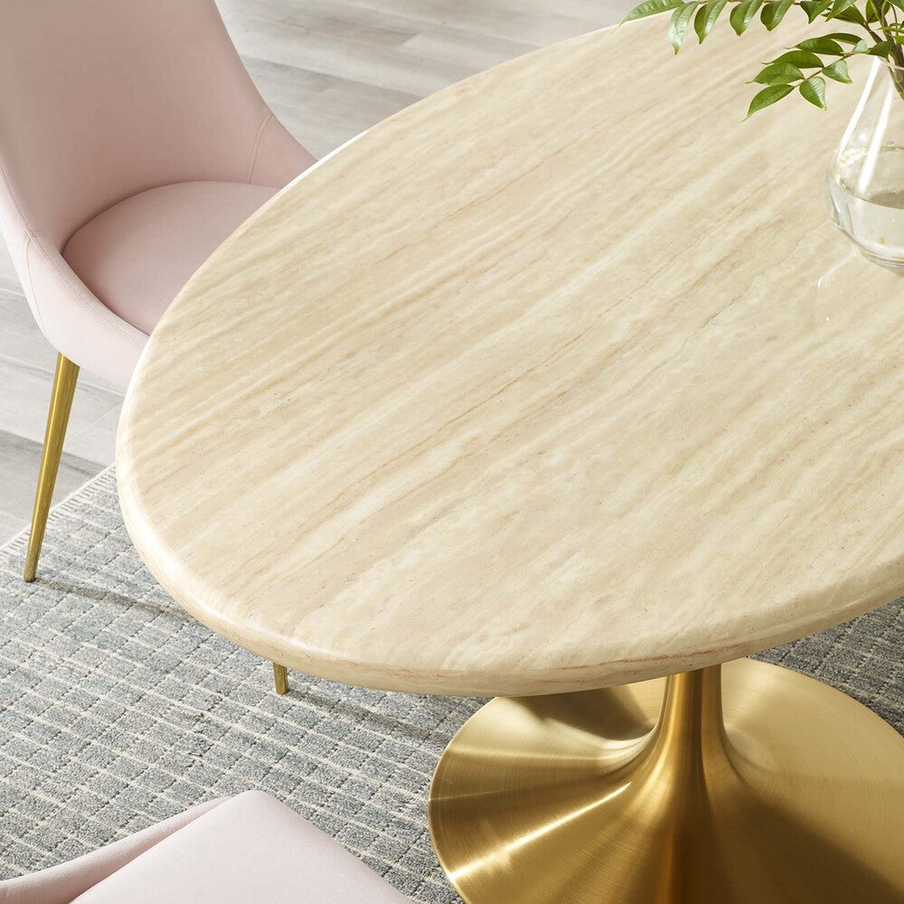 EEI-6759-GLD-TRA Lippa 60" Oval Faux Travertine Dining Table by Modway
