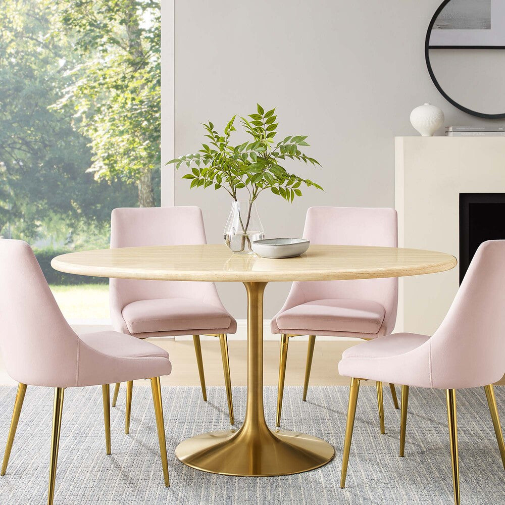 EEI-6759-GLD-TRA Lippa 60" Oval Faux Travertine Dining Table by Modway