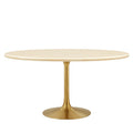 Modway EEI-6759-GLD-TRA Lippa 60" Oval Faux Travertine Dining Table Gold Travertine