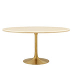 Modway EEI-6759-GLD-TRA Lippa 60" Oval Faux Travertine Dining Table Gold Travertine