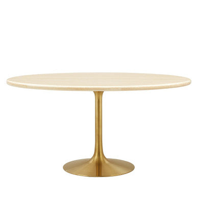 Modway EEI-6759-GLD-TRA Lippa 60" Oval Faux Travertine Dining Table Gold Travertine