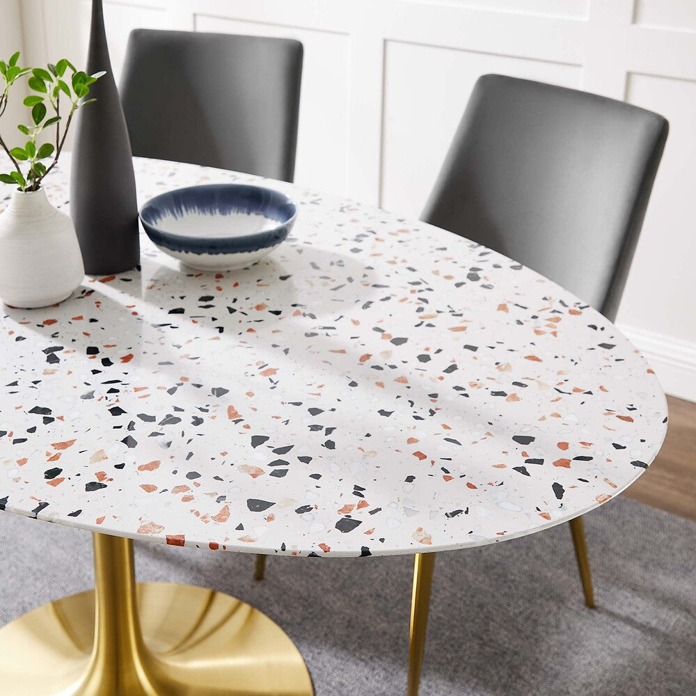 EEI-5736-GLD-WHI Lippa 60" Oval Terrazzo Dining Table by Modway