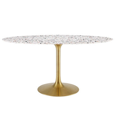 Modway EEI-5736-GLD-WHI Lippa 60" Oval Terrazzo Dining Table Gold White