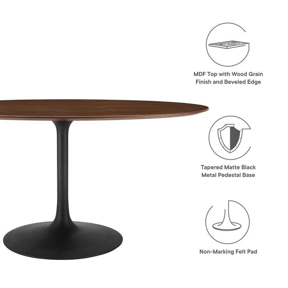 EEI-3543-BLK-WAL Lippa 60" Oval Walnut Wood Dining Table by Modway