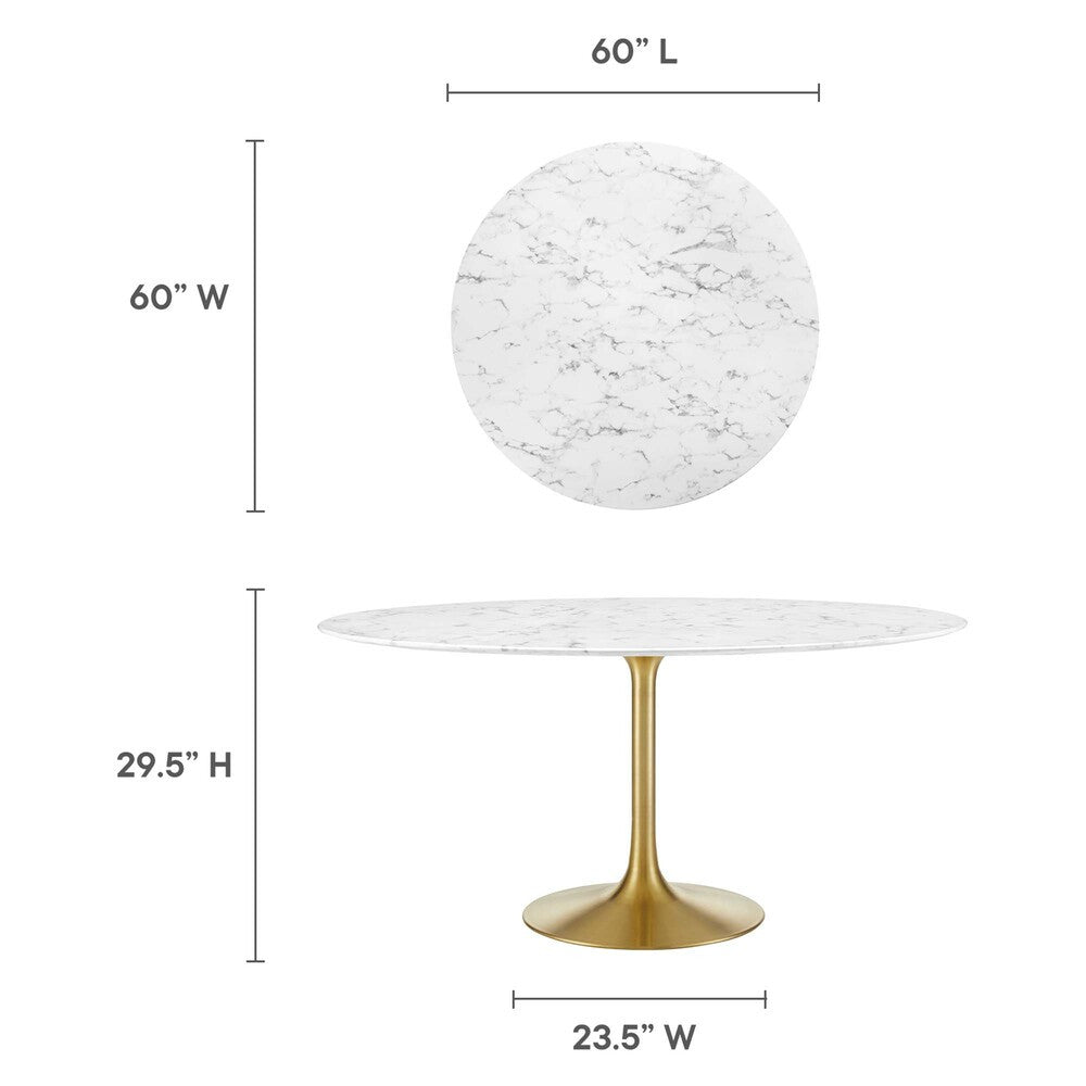 EEI-3234-GLD-WHI Lippa 60" Round Faux Marble Dining Table by Modway
