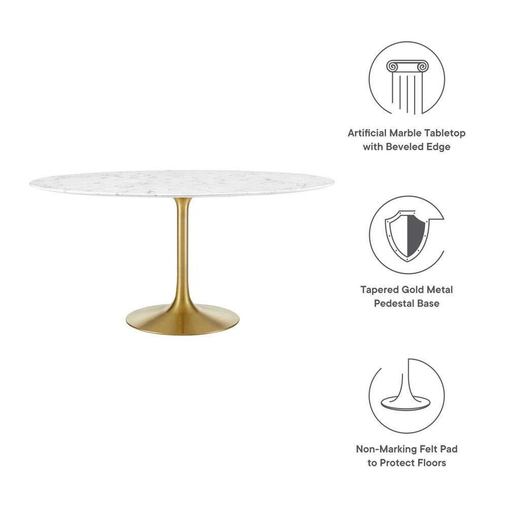 EEI-3234-GLD-WHI Lippa 60" Round Faux Marble Dining Table by Modway