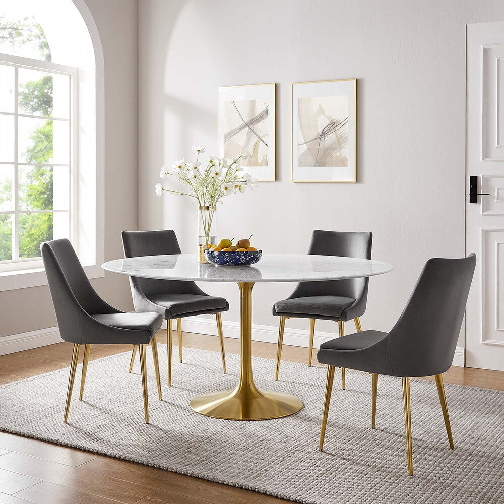 EEI-3234-GLD-WHI Lippa 60" Round Faux Marble Dining Table by Modway