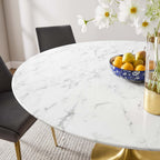 EEI-3234-GLD-WHI Lippa 60" Round Faux Marble Dining Table by Modway