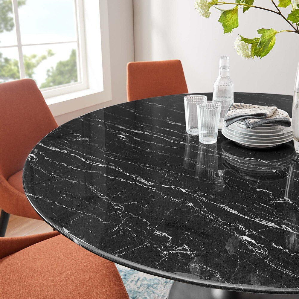 EEI-4879-BLK-BLK Lippa 60" Round Faux Marble Dining Table by Modway