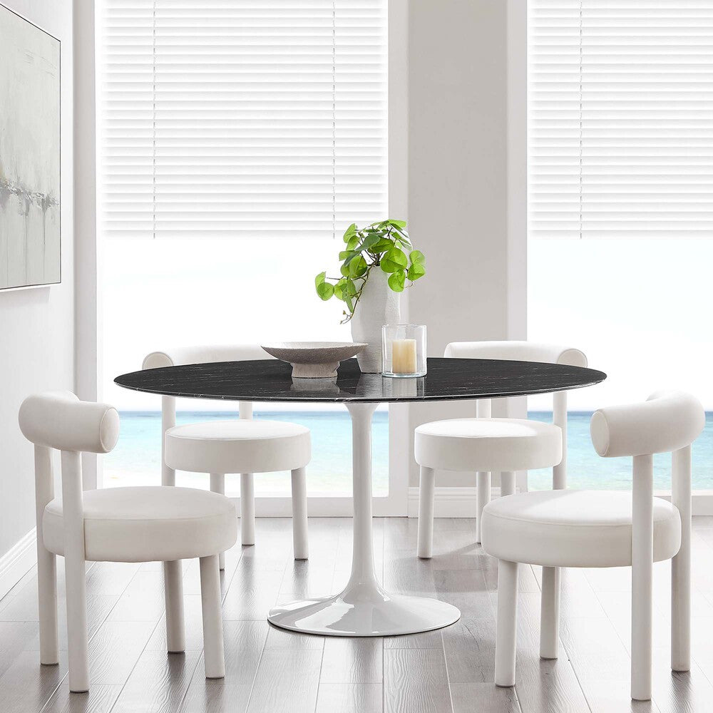 EEI-5184-WHI-BLK Lippa 60" Round Faux Marble Dining Table by Modway