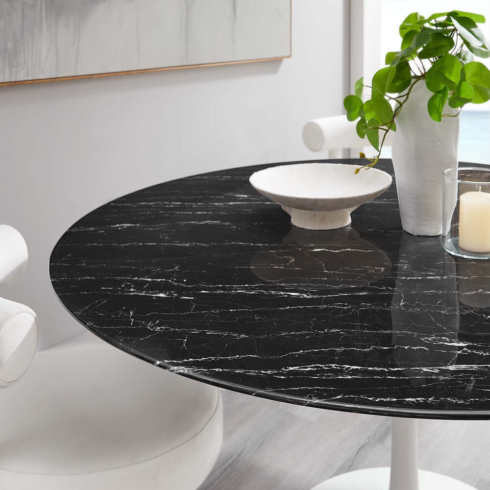 EEI-5184-WHI-BLK Lippa 60" Round Faux Marble Dining Table by Modway