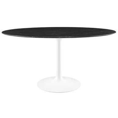 Modway EEI-5184-WHI-BLK Lippa 60" Round Faux Marble Dining Table White Black