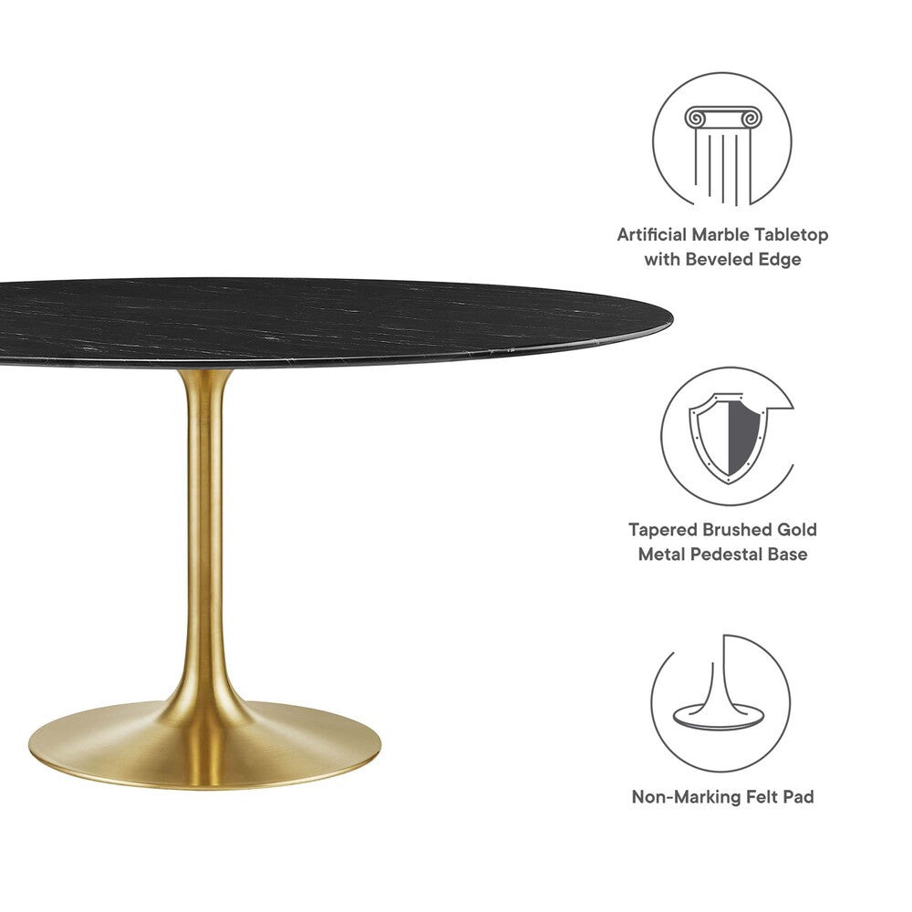 EEI-5241-GLD-BLK Lippa 60" Round Faux Marble Dining Table by Modway