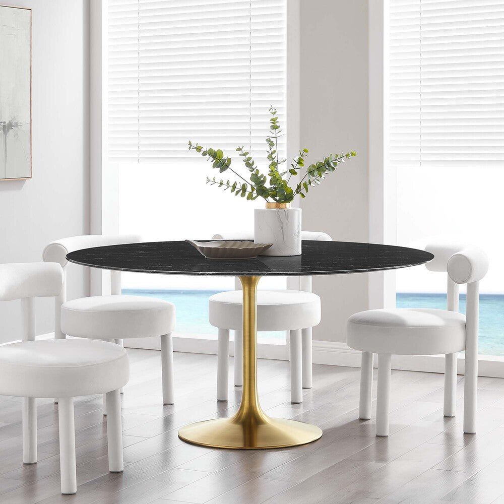 EEI-5241-GLD-BLK Lippa 60" Round Faux Marble Dining Table by Modway