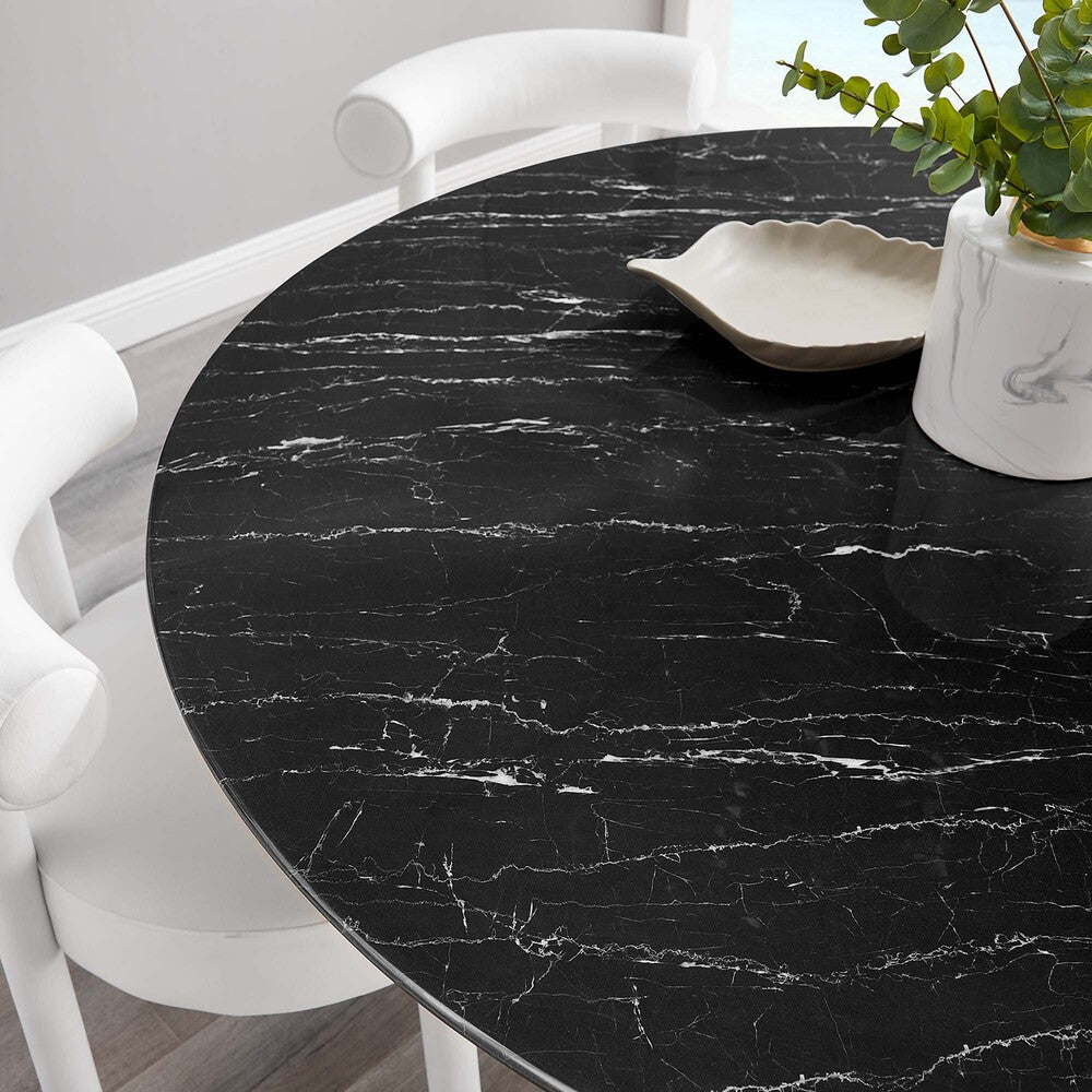 EEI-5241-GLD-BLK Lippa 60" Round Faux Marble Dining Table by Modway