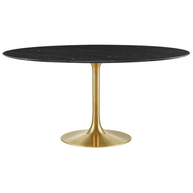 Modway EEI-5241-GLD-BLK Lippa 60" Round Faux Marble Dining Table Gold Black