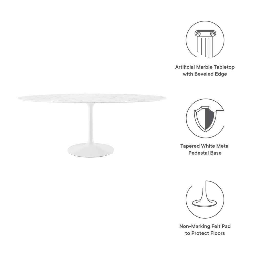 EEI-1659-WHI Lippa 78" Oval Faux Marble Dining Table by Modway