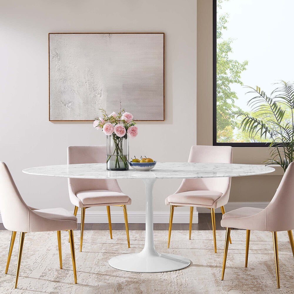 EEI-1659-WHI Lippa 78" Oval Faux Marble Dining Table by Modway