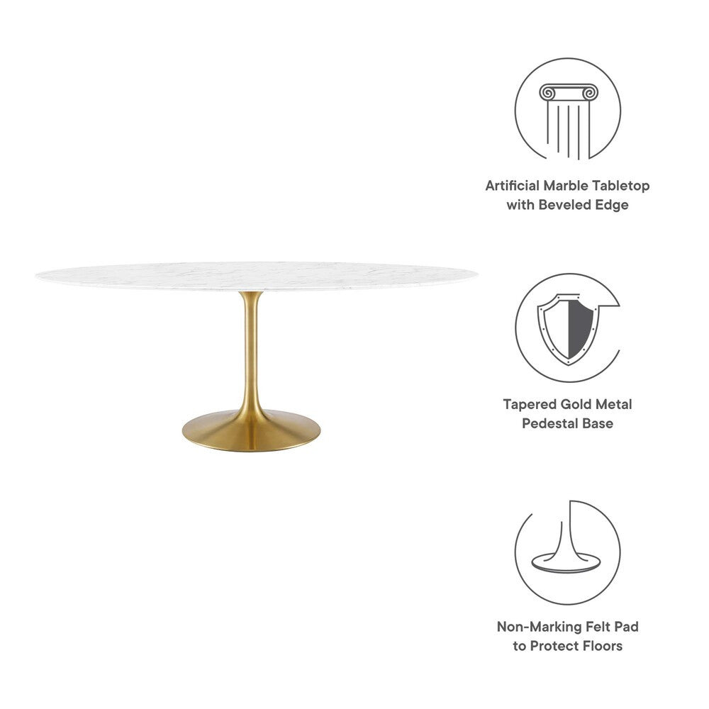 EEI-3257-GLD-WHI Lippa 78" Oval Faux Marble Dining Table by Modway
