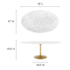 EEI-3257-GLD-WHI Lippa 78" Oval Faux Marble Dining Table by Modway